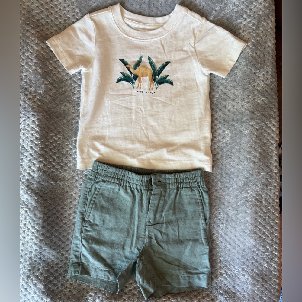 Janie & Jack Kids' Camel Graphic Tee and Green Shorts Set